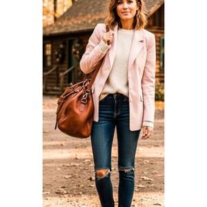 Cabi #5656 Pastel Pink Three Button Tailored Blazer Jacket Notched Lapel Size 10